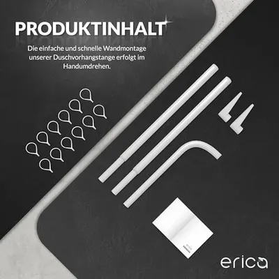 Produktbild von Erica Duschvorhangstange L form 70x90, 70x160 oder 90x140 cm, Duschvorhangstange für Badewannen geeignet, Duschvorhangstange über Eck, Weiß