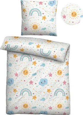 Produktbild von biberna Linon-Bettwäsche 0044488 SONNE STERNE WOLKEN color: natur, size: 1x 135x200 cm + 1x 80x80 cm