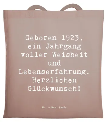 Produktbild von Mr. & Mrs. Panda Tote Bag Spruch 1923 Geburtstag - Braun Pastell - Geschenk, Laptoptasche, Glückwunsch Jahrgang, Happy Birthday, Tasche, Einkaufstasche, Geboren, Jubiläum