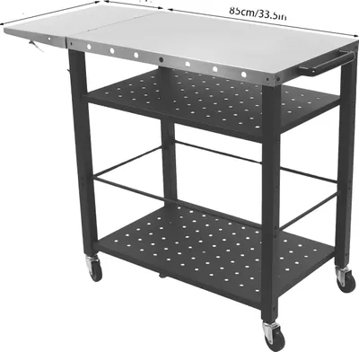 Obrázek produktu pro Grilovací vozík Stůl, 4stupňový design, pojízdný s kolečky, černý