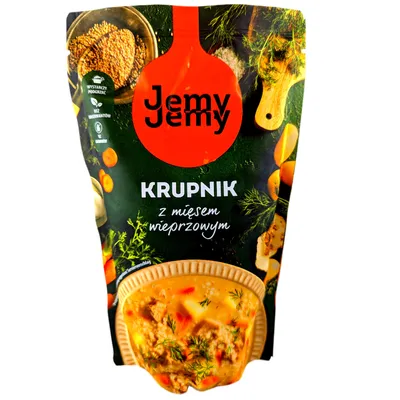 A pouch of Jemy Jemy Krupnik soup with pork.