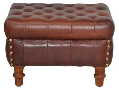 Zdjęcie produktu dla Casa Padrino stołek z prawdziwej skóry brązowy 50 x 40 x h. 35 cm - podnóżek - skórzany stołek Chesterfield