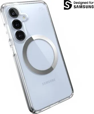 Image de Speck Sentinelle aimant Perfect-Clear - Samsung Galaxy S25 / S24 MagSafe Case (Transparent / Finition chrome / Serene Silver)