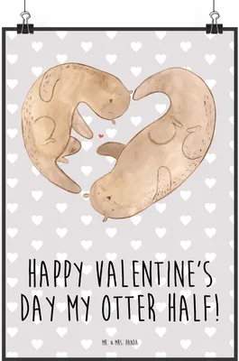 Produktbild von Mr. & Mrs. Panda Bild Otter Valentine DIN A1 - Grau Pastell - Geschenk, für Frauen, wanddeko, Valentinstag, Wandbild, Mitbringsel, Kunstdruck, Freundin, Plakat, Freund