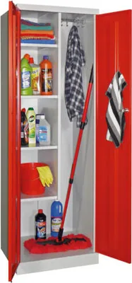 Produktbild von Putzschrank mit Sockel - 1 Abteil mit Trennwand - 1.800x600x500 mm (HxBxT) - Zylinderschloss - lichtblau/resedagrün
