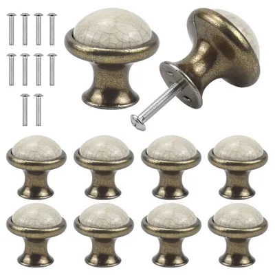 Image de Lot de 10 poignées pour armoires et tiroirs de cuisine, poignées de tiroir vintage de 33 mm, poignées de porte d'armoire en céramique, poignées de porte, poignées de tiroir, poignées de commode, lot de poignées de tiroir, poignées de meuble (B)