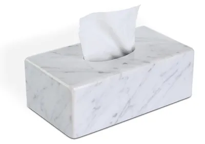 Immagine prodotto di Contenitore per fazzoletti in marmo di Carrara, bianco, rettangolare, 25,5x14,5x9,5 cm, realizzato in pietra naturale