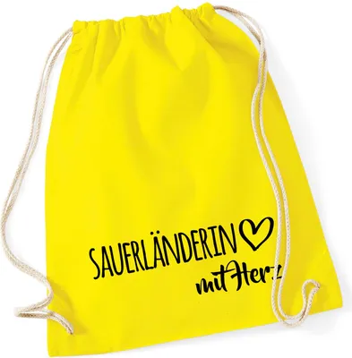 Produktbild von Huuraa Turnbeutel Sauerländerin mit Herz 12 Liter Yellow Baumwolle Rucksack Geschenkidee