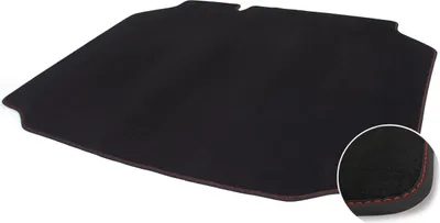 Produktbild von Kofferraummatte passend für Seat Leon 3 5F (alle 5-Türer) Velours Autoteppich Kofferraum Schutz Matte Schwarz, Ziernaht Rot