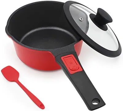 Image de Casserole en acier inoxydable avec couvercle, 1,5 litre, revêtement antiadhésif, avec bec verseur, compatible induction, pour la cuisine