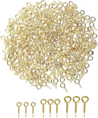 Produktbild von 300 Stück Kleine Ösenschraube Schrauboesen ösenschrauben mit Holzgewinde Schraubhaken Edelstahl Ringschrauben für Schmuckherstellung DIY Kunsthandwerk Holz Basteln Möbel(12&10&8mm,Gold)