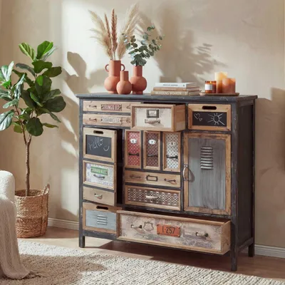 Obrázok produktu pre Lekárnička HWC-A43, komoda, masívne jedľové drevo vintage shabby vzhľad 100x110x32cm