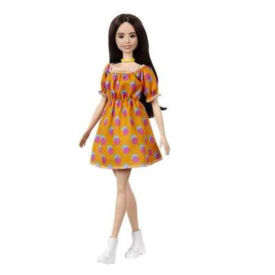 Produktbild von Barbie Fashionistas Puppe (rothaarig) im gemusterten Puff-Ärmel Kleid