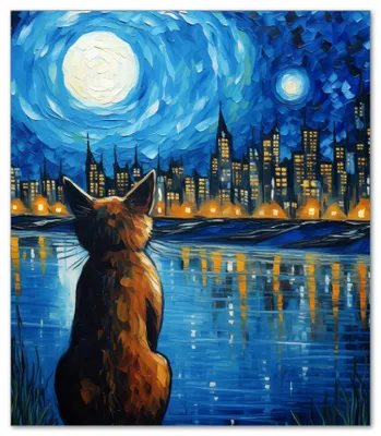 Produktbild von Wallario Herdabdeckplatte aus Glas, Größe 52 x 60 cm 1-teilig, Motiv Katze im Mondschein