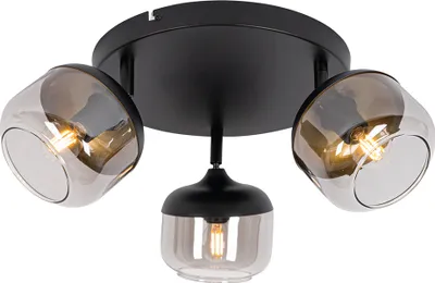 Produktbild von QAZQA - Design Design-Spot I Spotlight I Deckenspot I Deckenstrahler I Strahler I Lampe I Leuchte schwarz mit Gold I Messing und Rauchglas 3-flammig Spotbalken-flammig rund – Kyan I Wohnzimmer I Schla