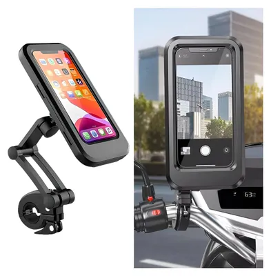 Produktbild von Wasserdichte Motorrad Handytasche XL mit Touchscreen Rückspiegel Befestigung Schraube für Roller Smartphone Hülle