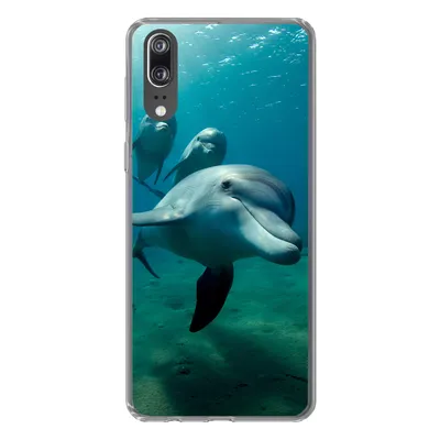 Produktbild von MuchoWow® Handyhülle Schutzhülle Hülle für Huawei P20 Wasser - Delphin - Blau Silikon Softcase Handy Hülle - Hardcover