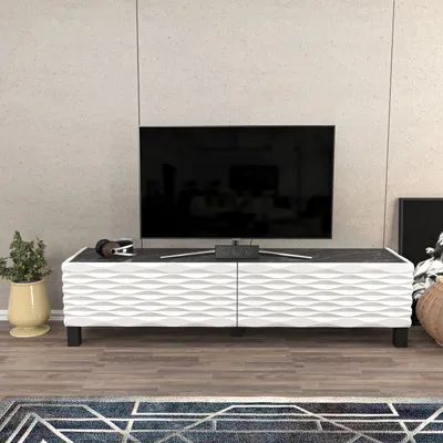 Produktbild von Skye Decor, Lerze - White, Black, Fernsehtisch, Weiß, 100 % MELAMINBESCHICHTETE SPANPLATTEN, 149,2 x 35 x 38 cm