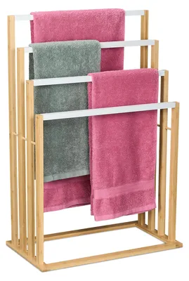 Handtuchständer Bambus 4 Stangen 82x55x31 cm Natur/Weiß