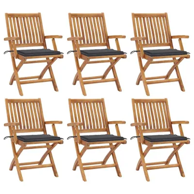 Image de Chaises pliables de jardin avec coussins lot de 6 Bois de teck