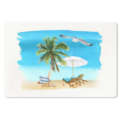 Produktbild von MuchoWow® Schreibtischunterlage Strandkorb - Sonnenschirm - Palmen - Strand 60x40 cm - XXL Mauspad - Großes Mauspad