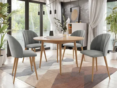 Obrázek produktu pro Kulatý jídelní stůl 120 cm se 4 židlemi NOWEN 1 - přírodní dřevo / šedý