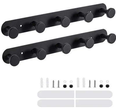 Produktbild von Set aus 2 schwarzen selbstklebenden Garderobenhaken mit 5 Haken
