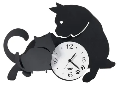 Wandklok Kattenmotief 38x27 cm Schwarz-Weiß