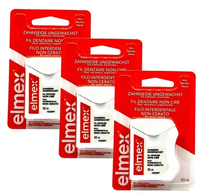 Produktbild von 3x Elmex Zahnseide ungewachst Mint 3x 50 m