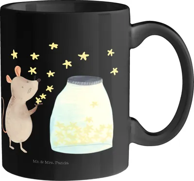 Produktbild von Mr. & Mrs. Panda Kaffeebecher Maus Sterne - Schwarz - Geschenk, Kaffeetasse, Keramiktasse, Teetasse, Henkeltasse, Kindergeburtstag, Geburt, Tasse, Lustige Sprüche