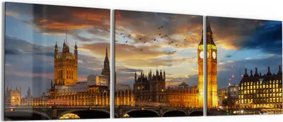 Produktbild von DEQORI Glasbild Echtglas 3x50x50 cm 'Londoner Abendkulisse' Wandbilder XXL groß