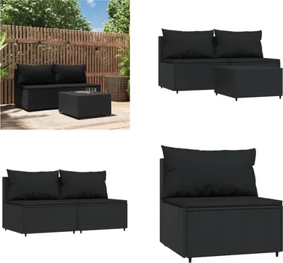 Image de vidaXL 3 pcs. Garden Lounge Set with Coussins Black Poly Rattan - Garden Lounge Set - Garden Lounge Sets - Outdoor Lounge Set - Lounge Set Terrasse