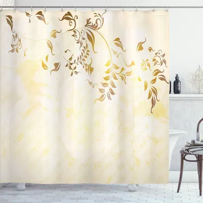 Produktbild von ABAKUHAUS Beige Duschvorhang, Klassischer Hintergrund Mit Einer Kurvenden Nostalgische Vintage Silhouetten Grafik, 175 x 200 cm, Beige Gelb