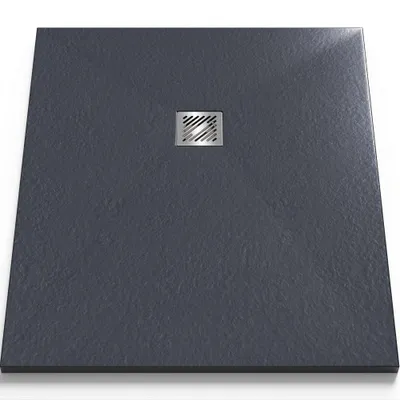 Produktbild von Mai & Mai Duschwanne 100x120x3cm Duschtasse aus Mineralguss Mineralgusswan Anthrazit Rechteckig DIN-Anschlüsse Geoma09