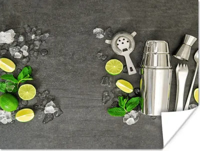 Produktbild von MuchoWow® Poster Cocktailshaker - Eiswürfel - Obst 120x90 cm - Wandbild