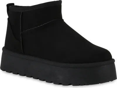 A black platform bootie is shown against a white background.