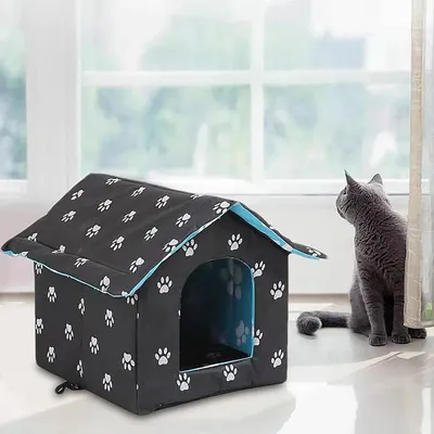 Produktbild von Katzenhaus für den Außenbereich, wetterfest, mit Kissen, Outdoor-Katzenbett, Oxford-Stoff, wasserdicht, warm, Katzenbett, Höhle, Haustierunterstand, Katzenhütten, für Katzen--M