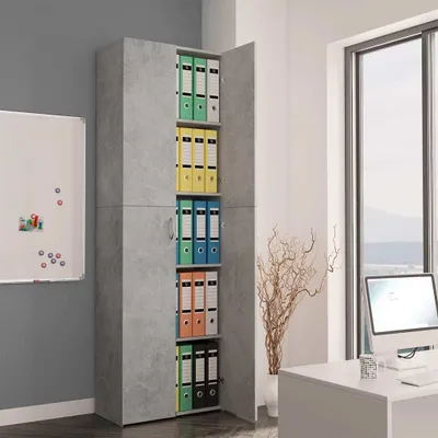 Immagine prodotto di vidaXL Armadio per ufficio grigio cemento 60x32x190 cm in legno - Armadio per ufficio - Armadio per ufficio - Armadio per archiviazione - Armadi per archiviazione