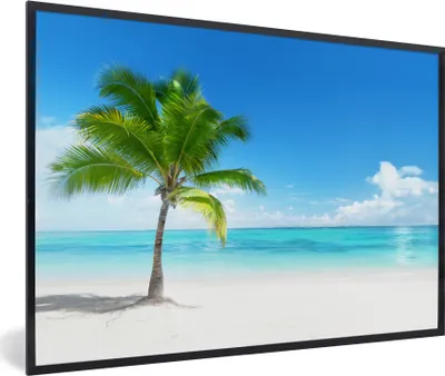 Produktbild von MuchoWow® Gerahmtes Poster Palme - Strand - Meer - Sommer 60x40 cm - Poster mit Schwarzem Bilderrahmen Wandposter Rahmen Foto Bilder - Printing - Wanddeko Schlafzimmer