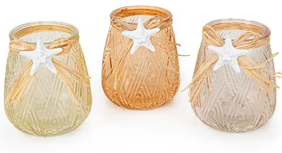 Produktbild von Logbuch-Verlag Teelichthalter Set maritim mit Seesternen 3 Stück Glas Windlichter orange grün rosa Sommer Deko 10 x 9 cm
