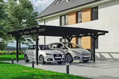 Produktbild von Doppelcarport SKAN HOLZ Odenwald inkl. Pfostenanker 640 x 541 cm anthrazit