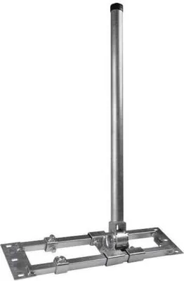 A metal mounting bracket with a vertical pole attached, shown against a white background.