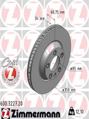 Produktbild von ZIMMERMANN Coat Z Bremsscheibe Vorne Rechts für VW Touareg (7LA, 7L6, 7L7) 350mm 600.3227.20