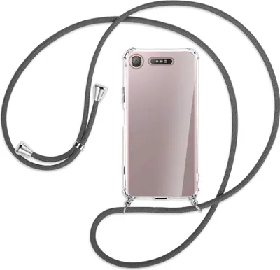 Produktbild von Handykette Backcover-Schutzhülle mit Band (Metall silberfarben) für Sony Xperia XZ1 - dunkelgrau