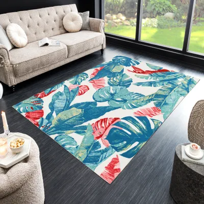 Produktbild von riess-ambiente In- und Outdoor Teppich TROPICAL 240x160cm grün pink Blatt florales Design wetterfest