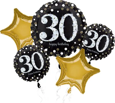 Produktbild von Amscan 3214301 - Folienballons Bouquet Sparkling Birthday 30, 5 Stück, Heliumballon