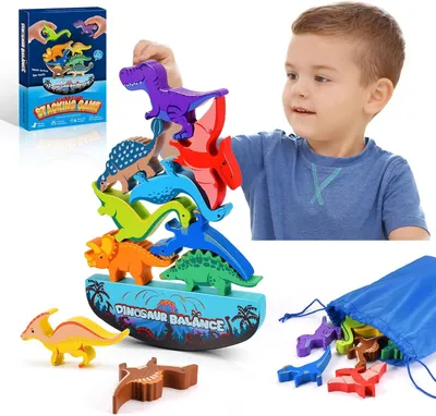 Produktbild von Dinosaurier Spielzeug, Holz Bauklötze, 3-7 Jahre, Bildungs Montessori, Bunt Konstruktionsspielzeug
