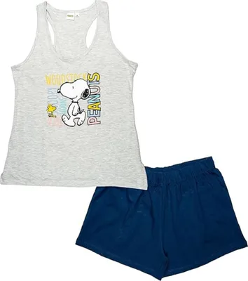Obrázok produktu pre Dámske bavlnené pyžamo Snoopy - Pyžamový komplet bez rukávov s tielkom a šortkami M