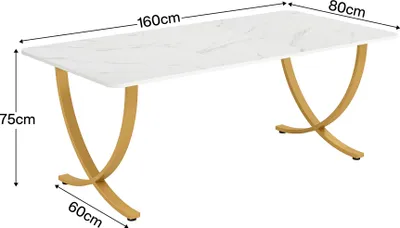 Obrázok produktu pre Tribesigns Stôl Počítačový stôl, 160 x 80x75 cm Moderný PC stôl Kancelársky stôl Jedálenský stôl s doskou z umelého mramoru a kovovými nohami