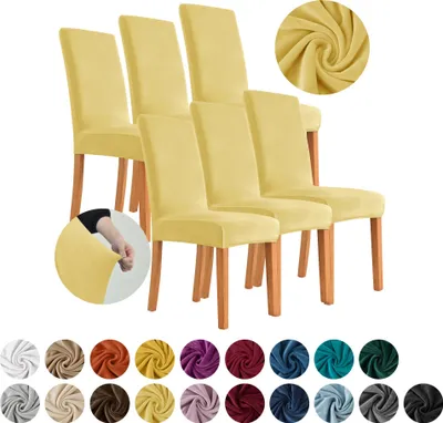 Produktbild von MEBLE ODNOWA, Stuhlhusse, Stuhlbezug, Standardgröße, Samt, Gelb, 6er Set, Velours, elastisch, Stuhlbezüge, Stuhlhussen, maschinenwaschbar